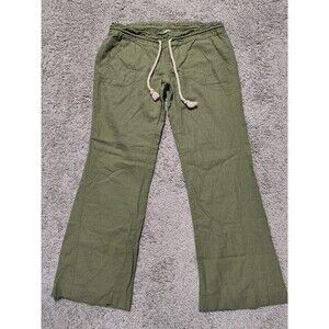 Roxy Women's Linen Blend Beach Pants Size M Green Boot Cut Bootcut